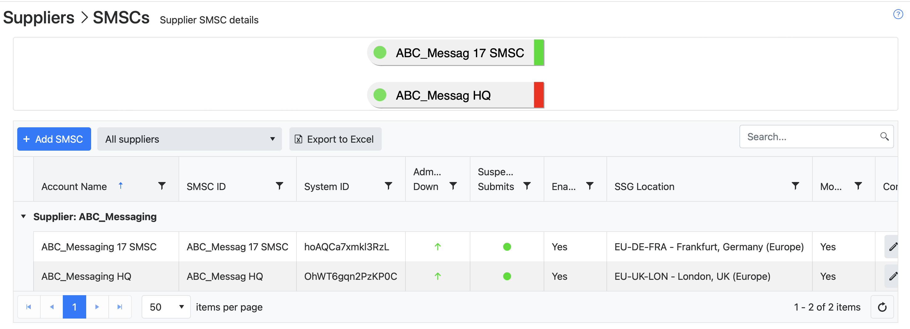 New SMSC connection in SMSC connections table