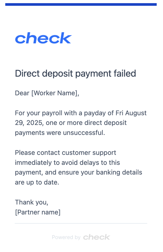 Example Worker Payment Failed Communication
