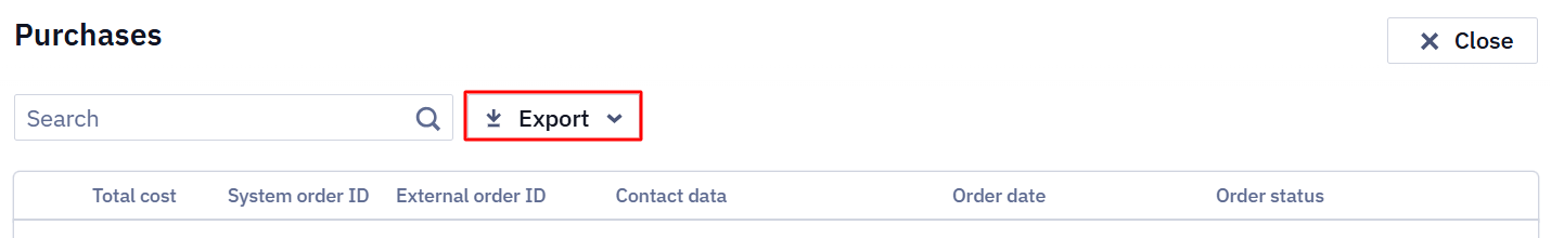 Export button for exporting purchasers to a segment or file