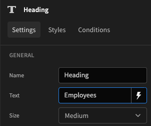 The 'Text' property of the Heading supports bindings