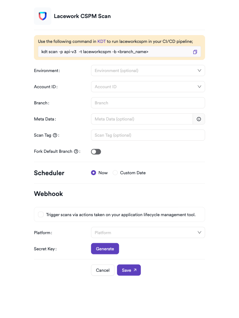 Lacework CSPM scan creation