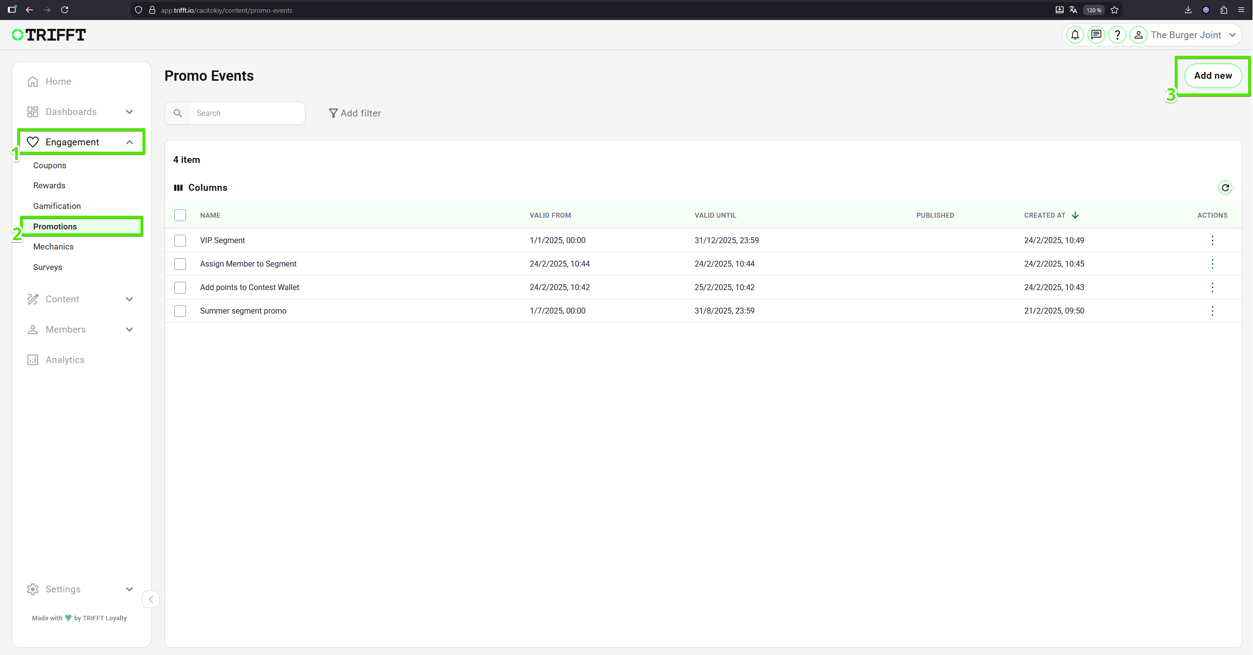 Create a new Promo Event