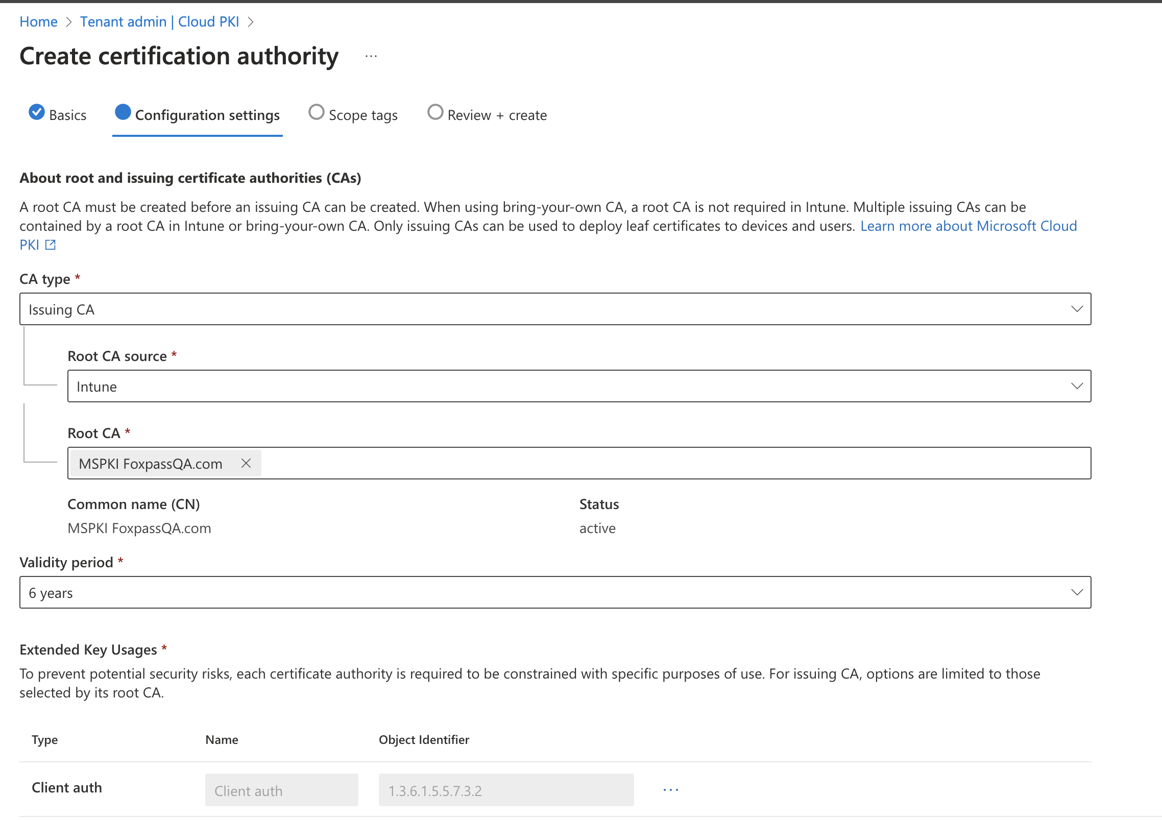 Configuration settings