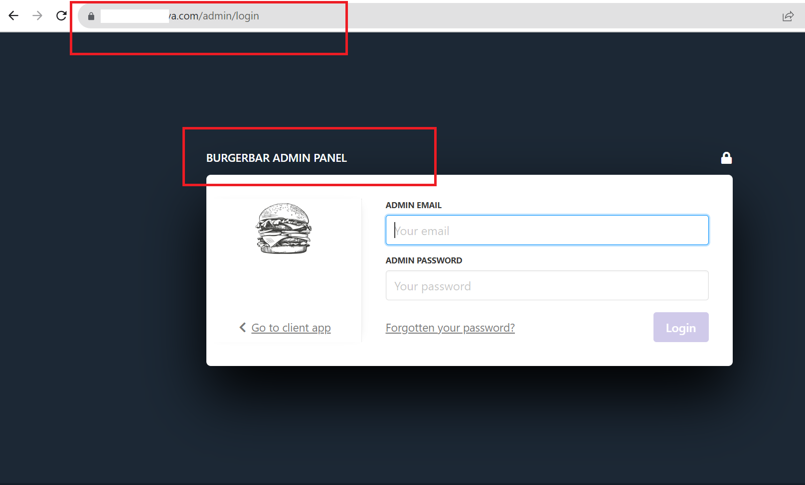 Admin interface login