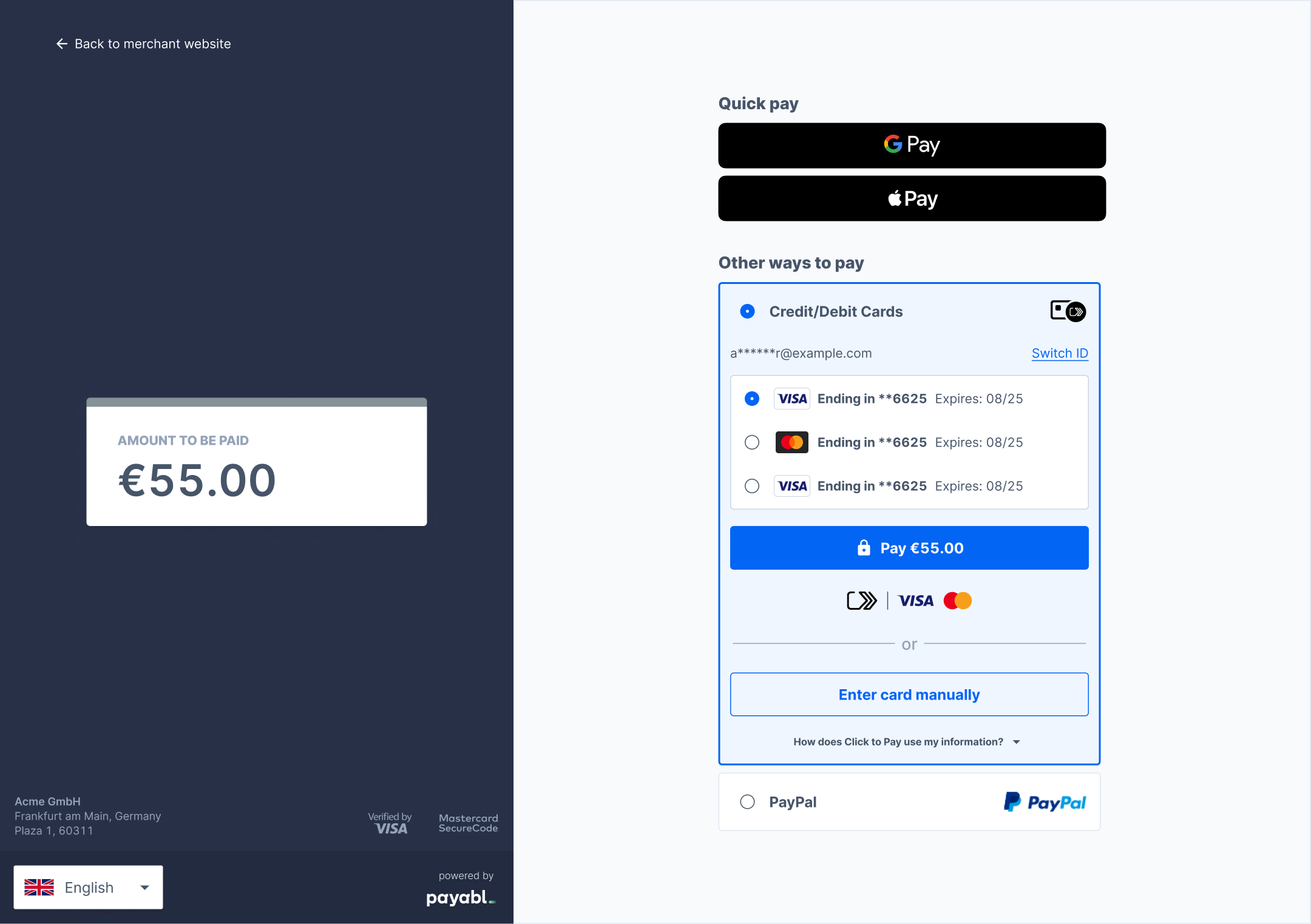 Click to Pay - Saved Cards Selection Tray