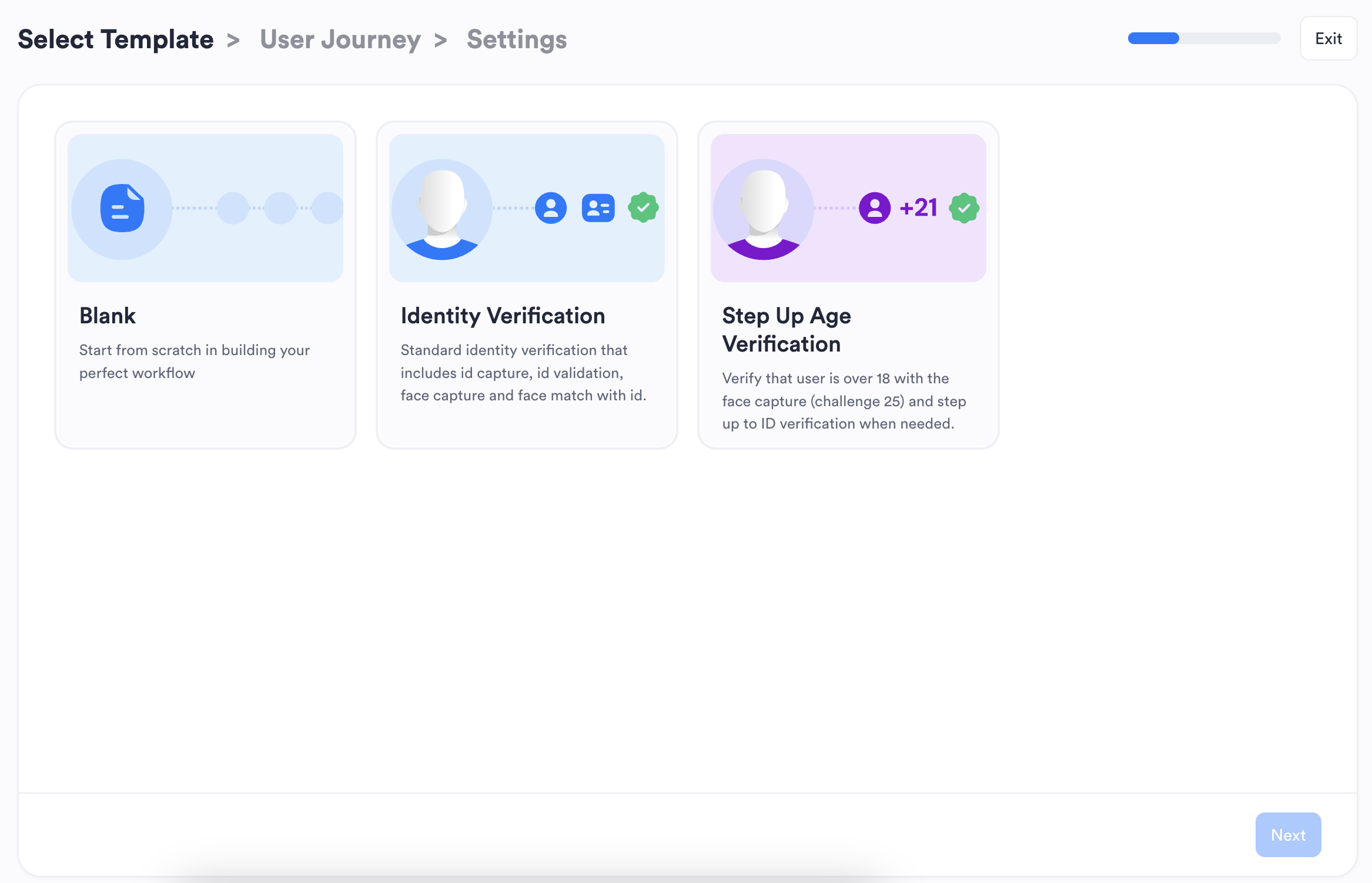 Choose Identity Verification template for an optimised user experience, performance and security