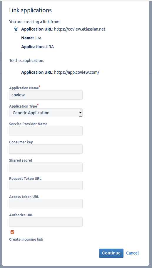 "Link applications" form.