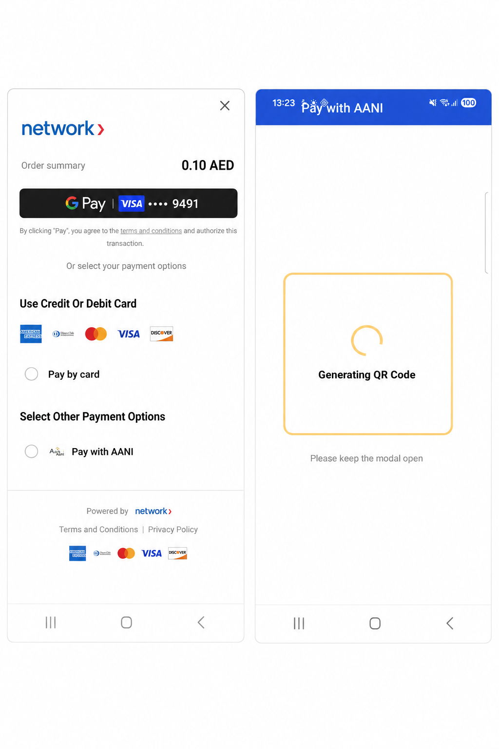 pay with AANI QR code generation screen. 