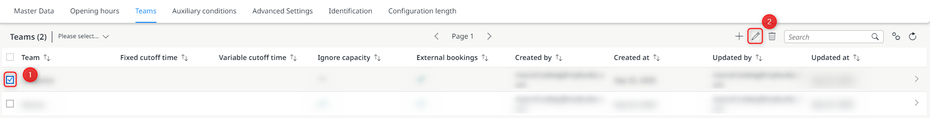Selection of the respective team for processing