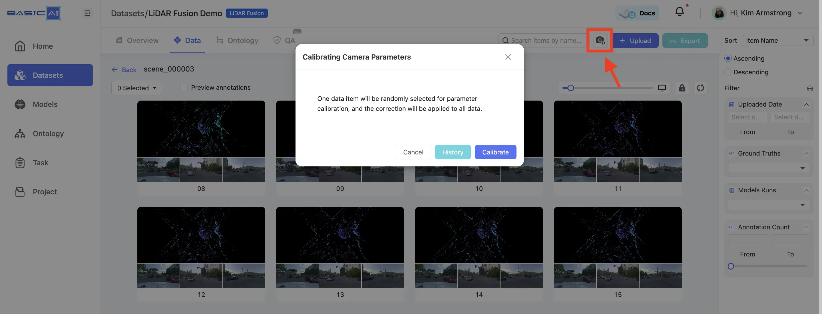 calibrate camera parameters on BasicAI