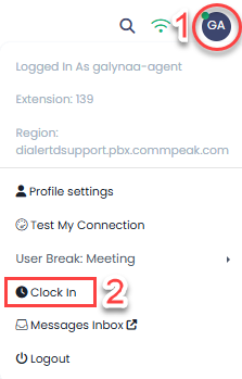Screenshot of clocking into Predictive Dialer