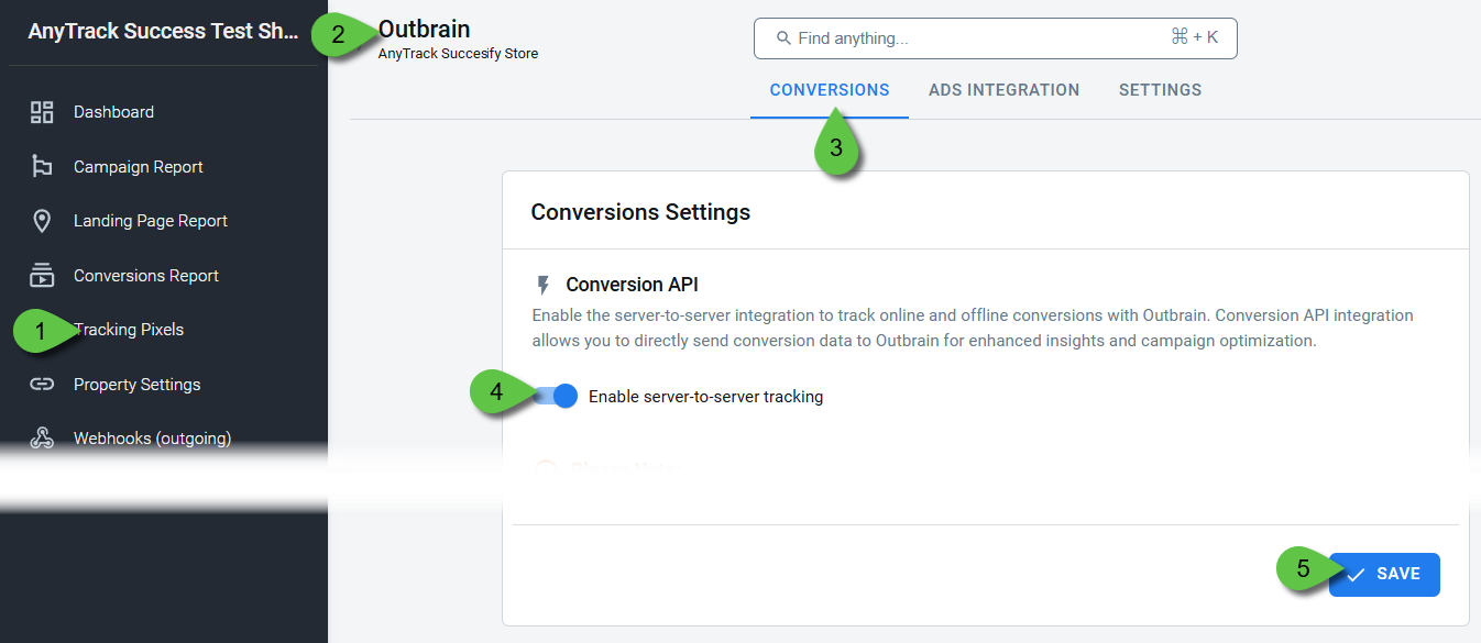 Enable server-to-server tracking in your Outbrain integration.