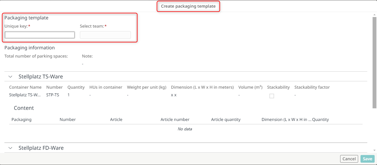 Details when creating a template