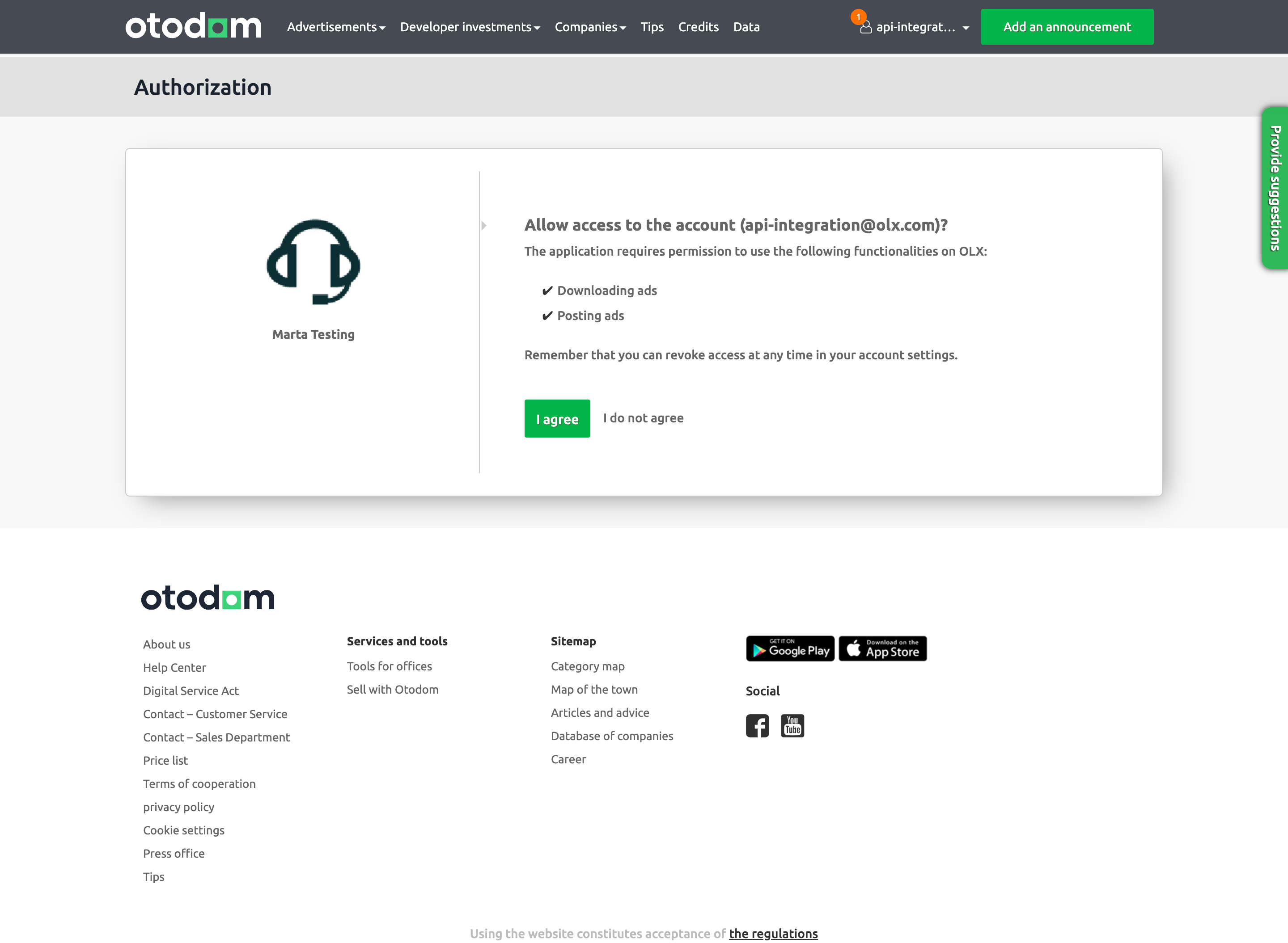 Otodom Authentication page

