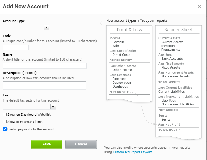 Account settings screen in Xero