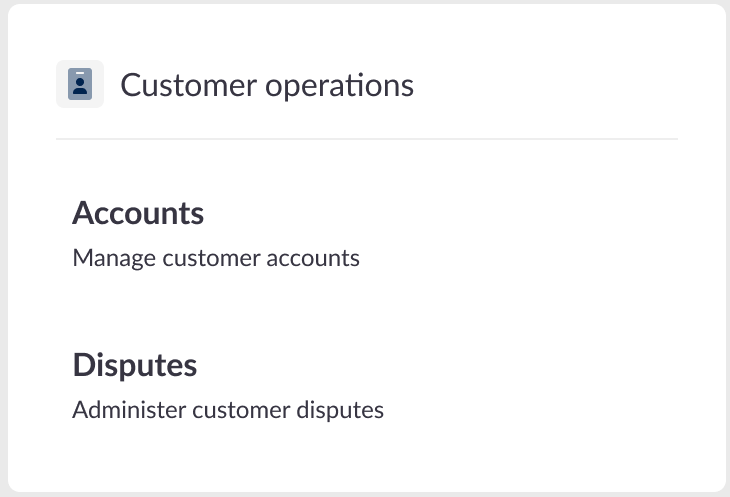 Control center customer operations menu