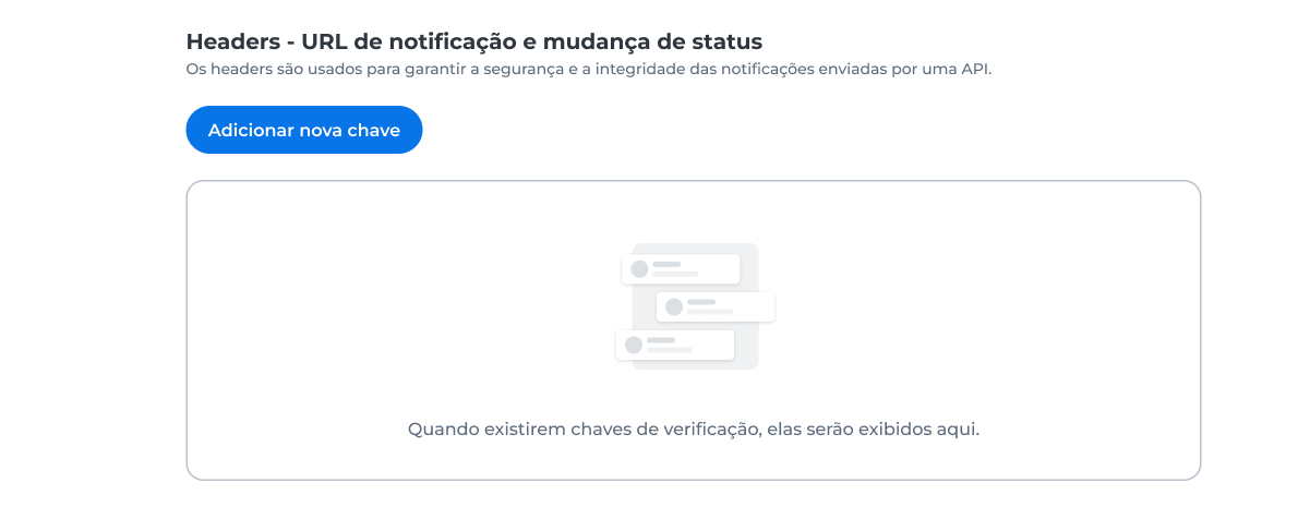 Tela da página Notificação de Pagamentos com campos para URLs de retorno, notificação e mudança de status
