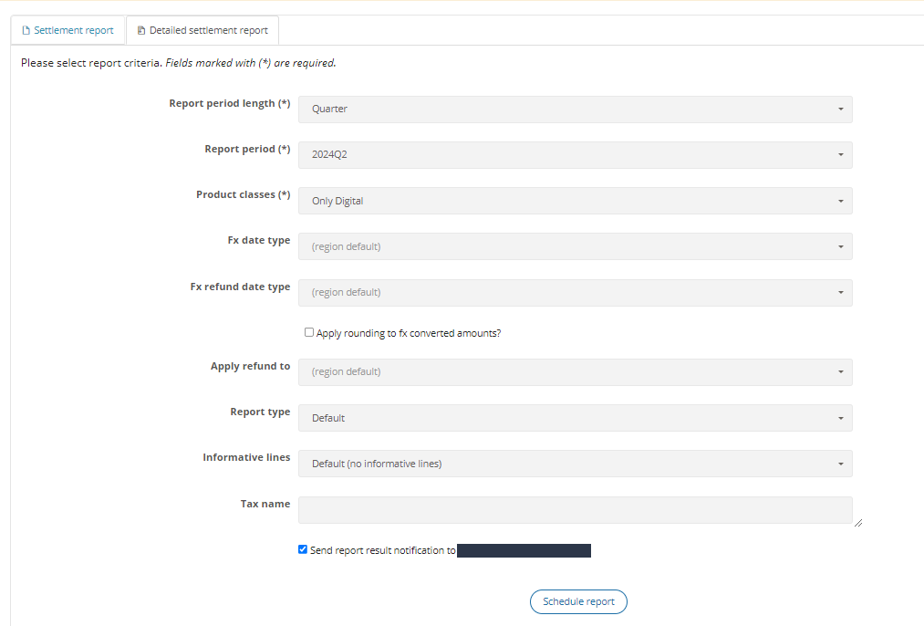 Detailed Settlement report