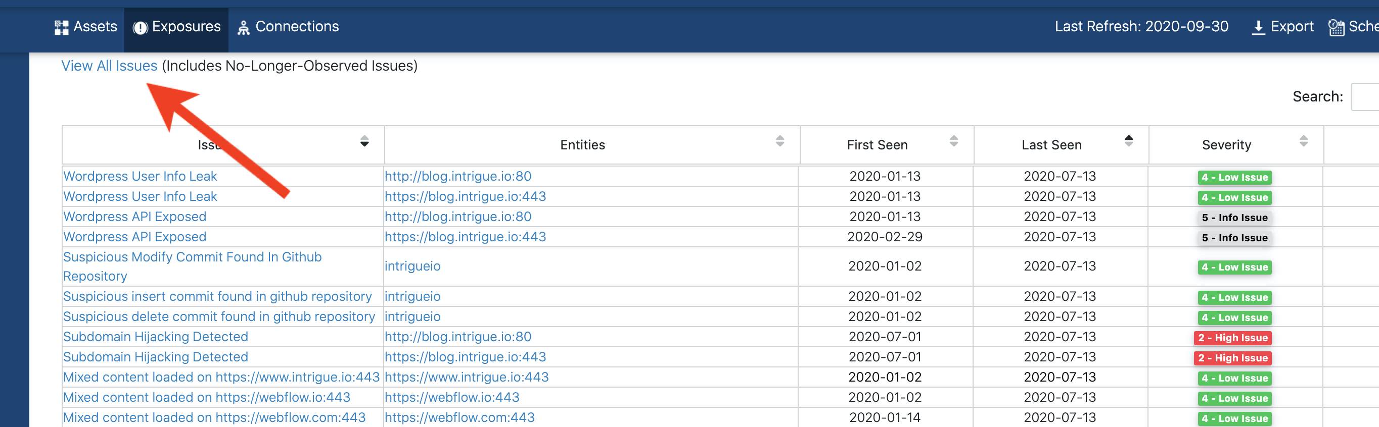 all-issues.png Select "View All Issues" to see historical (no longer reported) issues