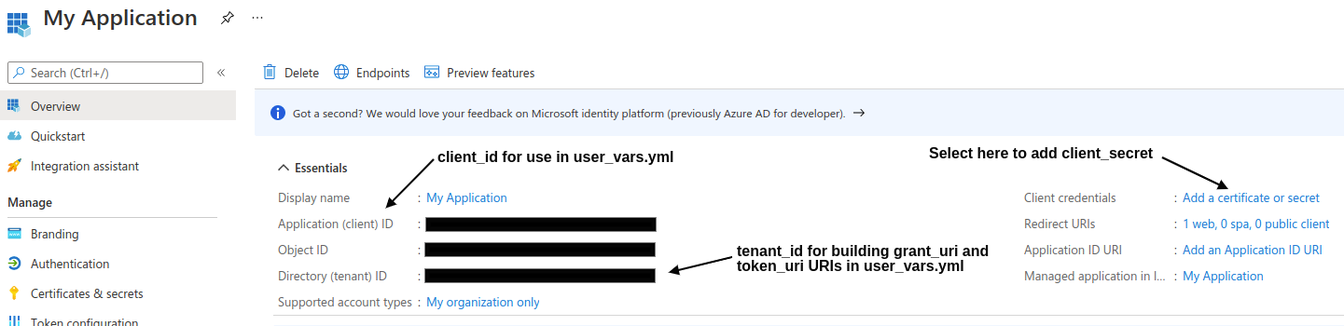 Example Azure Application page