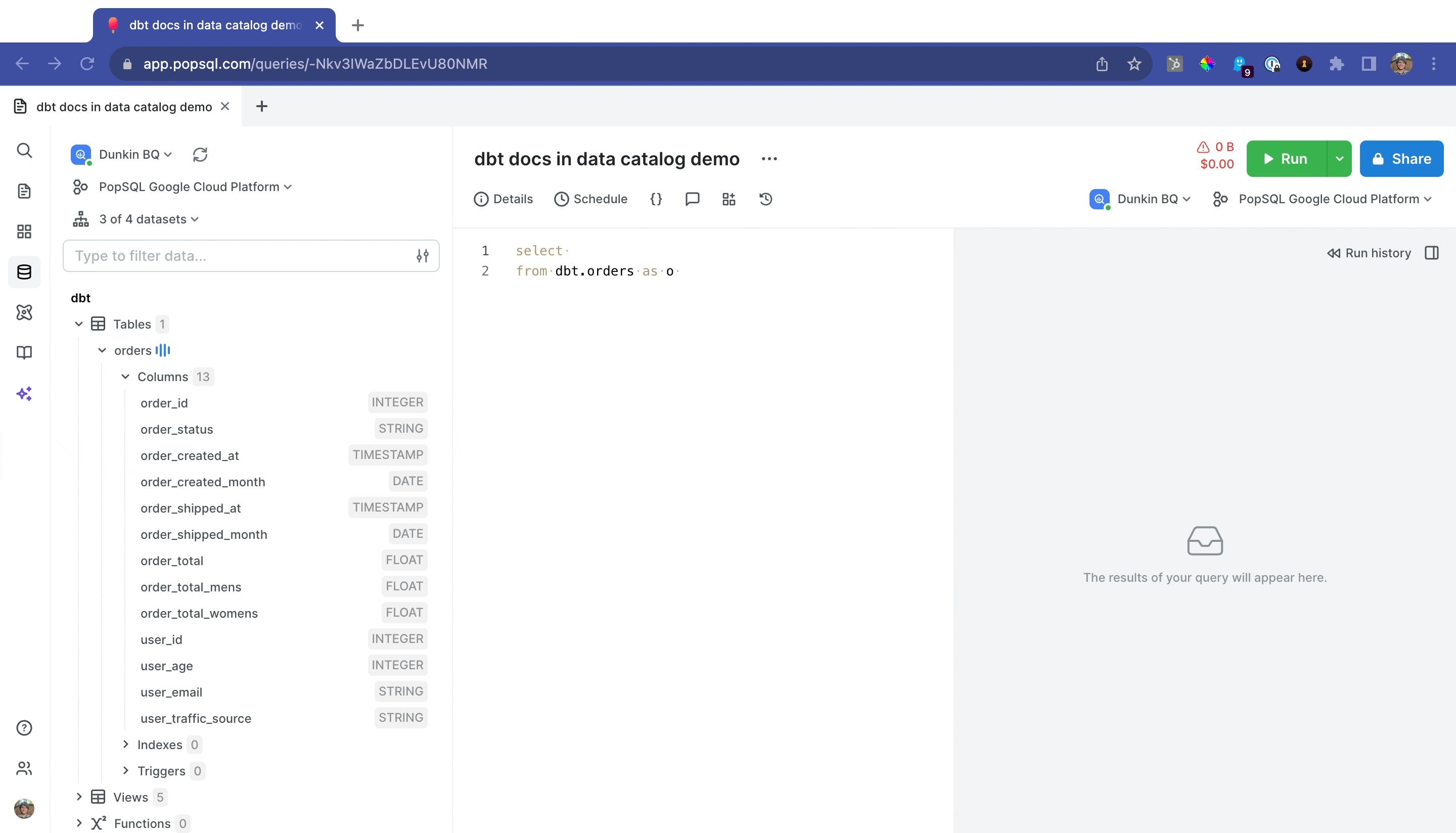 dbt docs in schema tree and autocomplete