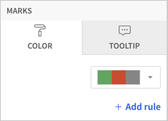 Color options for waterfall, with an unlabeled color picker to choose the increase, decrease, and total values.