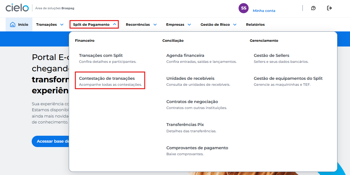 Acesso a tela de contestações de transações