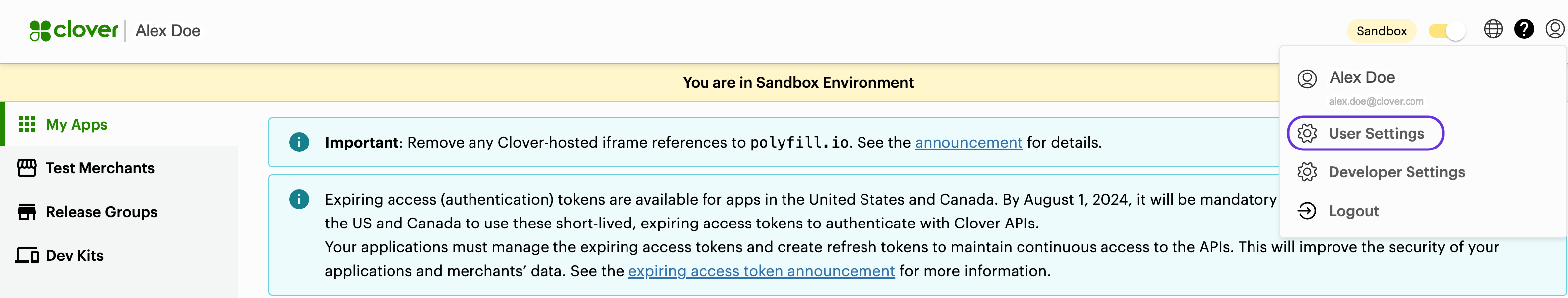 Global Developer Dashboard: User Settings