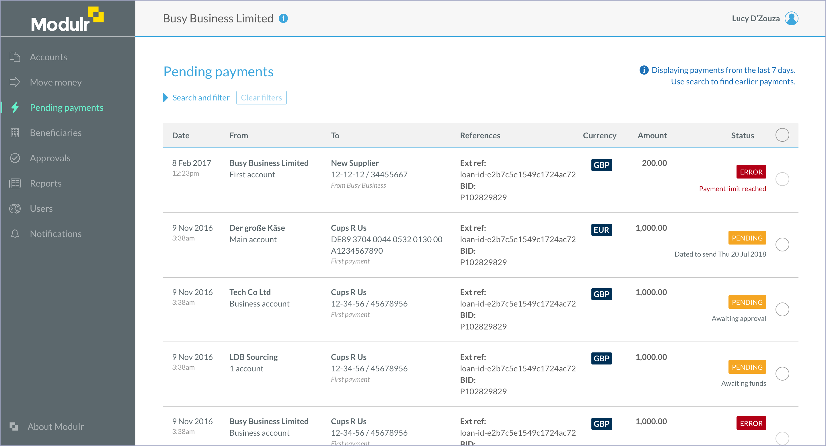 Managing payments