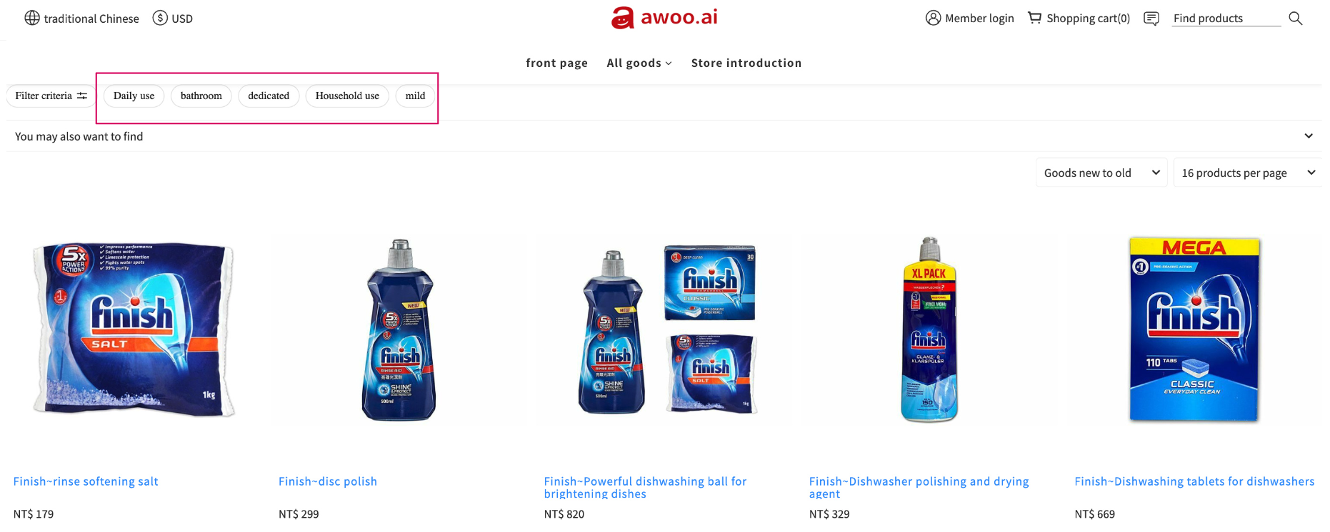 sample pinned tags displayed on an awoo Page