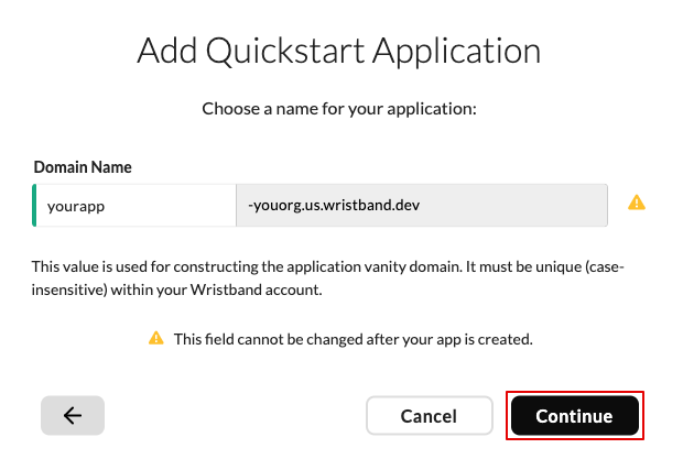 Quickstart set application name