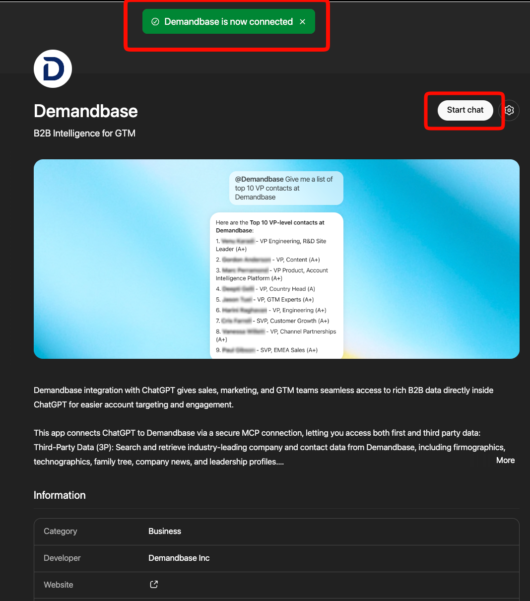 Example of using an app in ChatGPT after connection