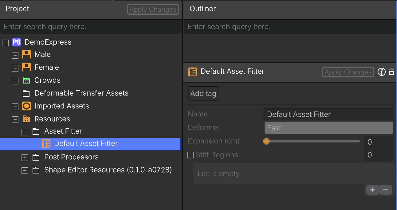Default Asset Fitter location.