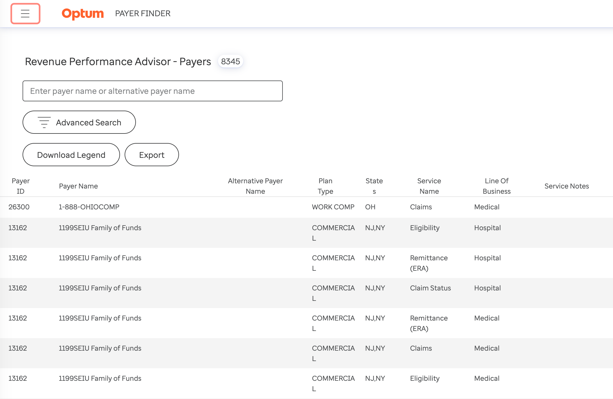 Revenue Performance Advisor (RPA) or Capario Payer List