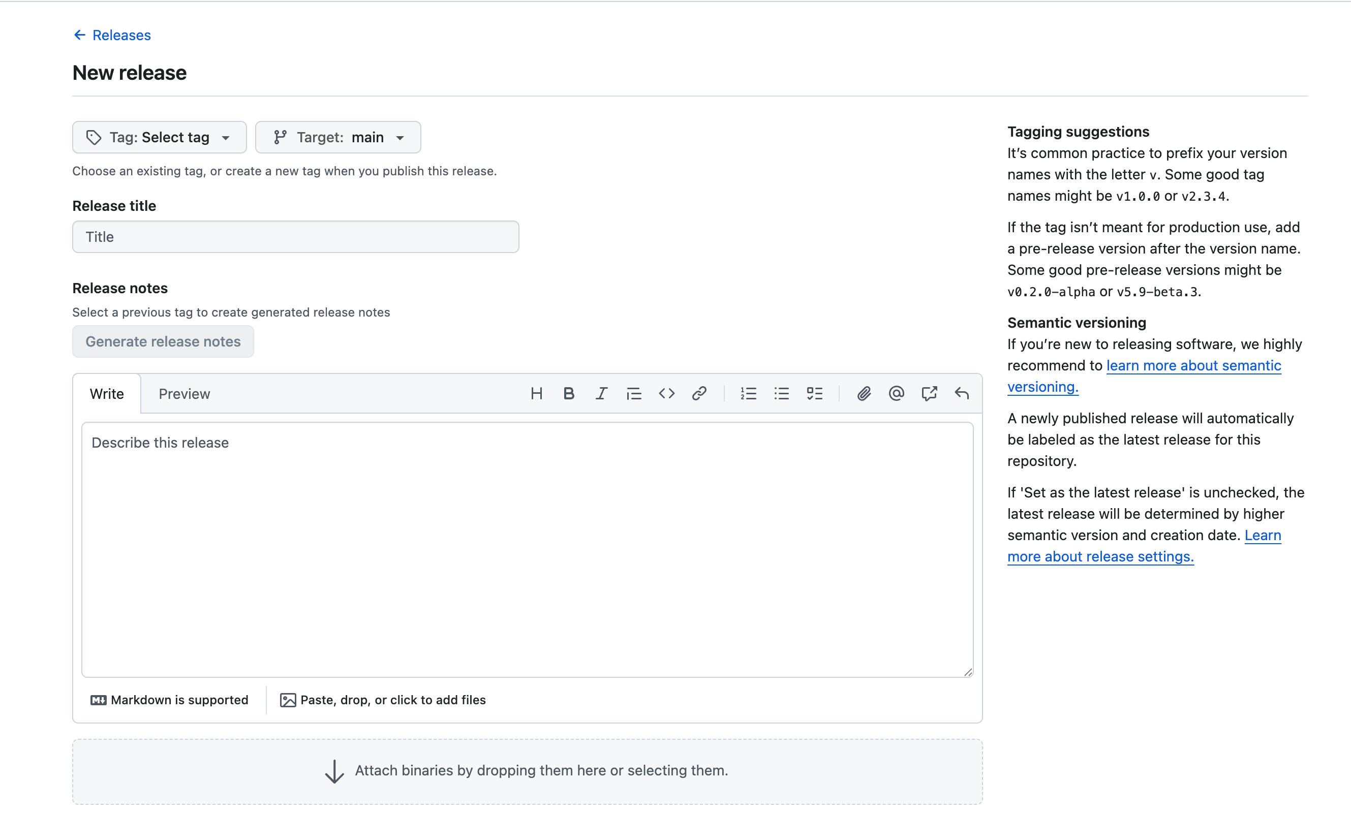 New release — empty form