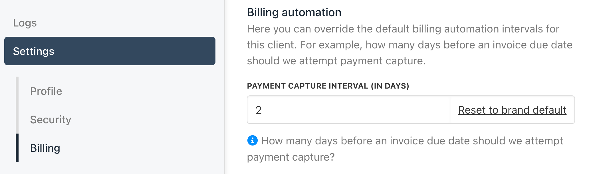 Payment Capture Interval for individual clients