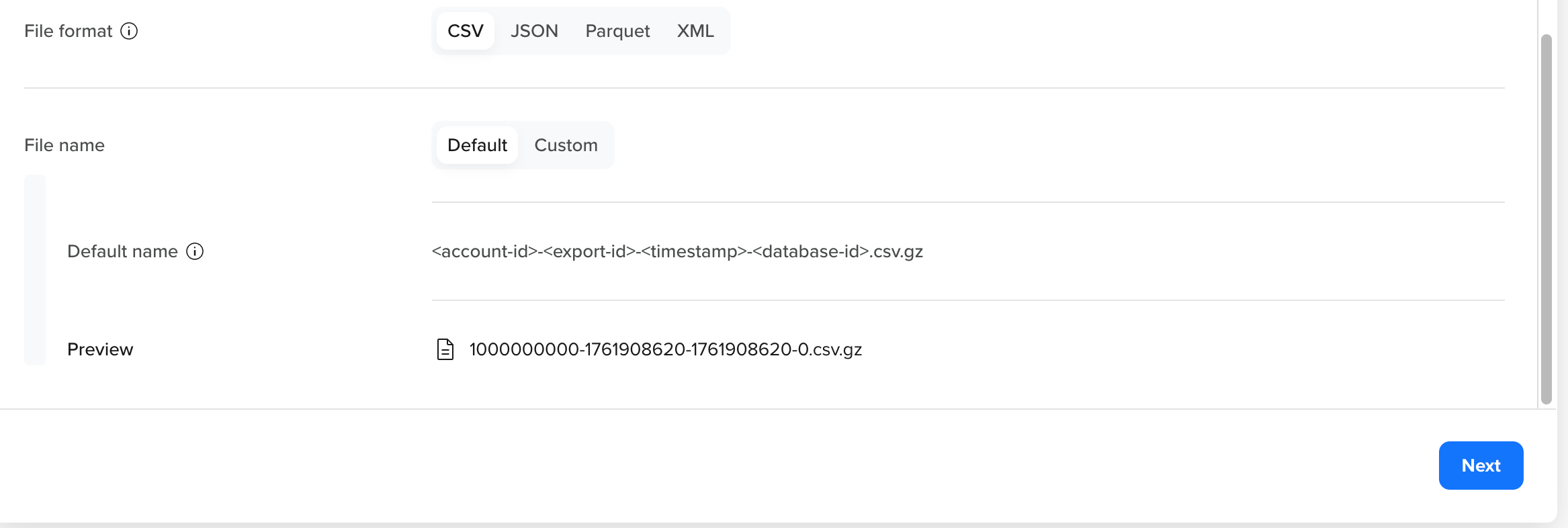 Select File Format and Define File Name