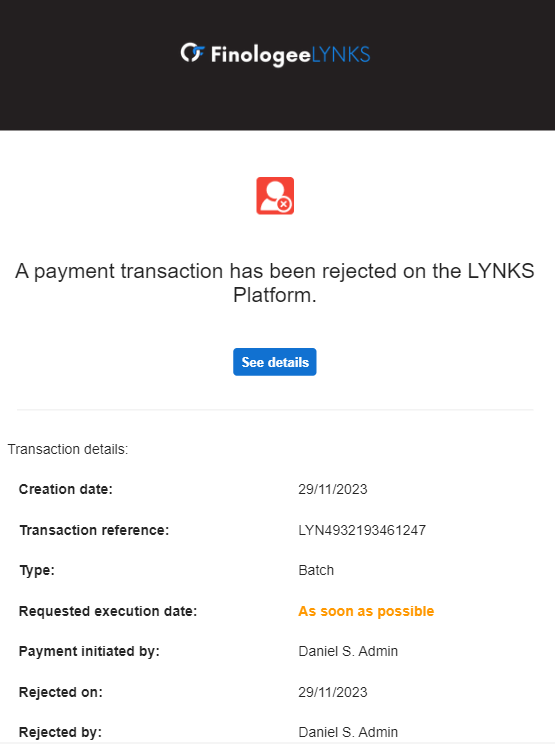 Example - Notification for rejected payment