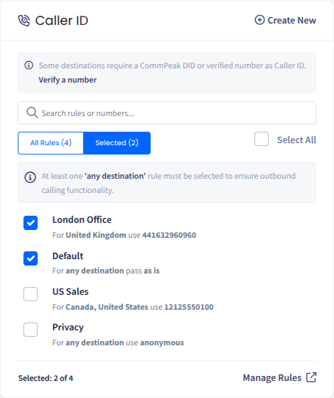 Screenshot of Caller ID settings in SIP account