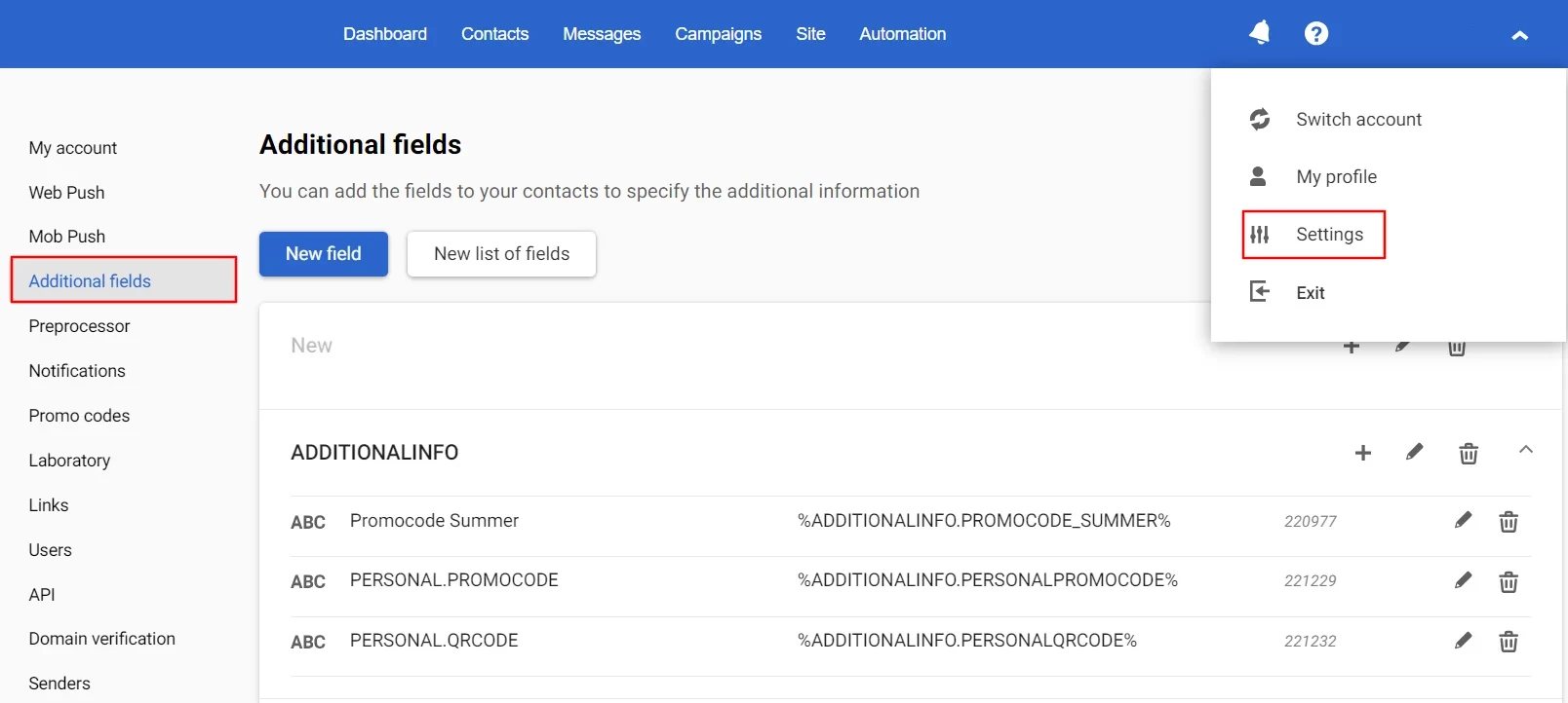 Additional fields