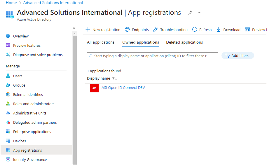 Selecting App registrations