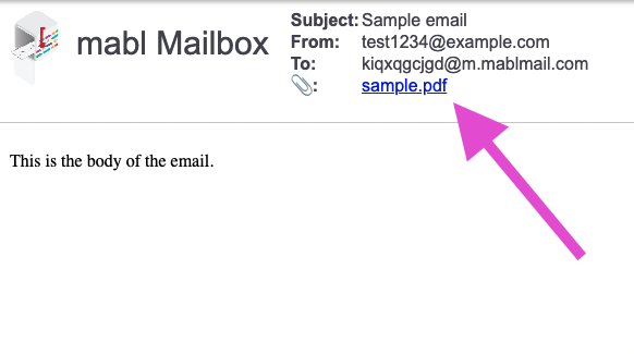 mabl Mailboxでレンダリングされたメールの添付ファイルの場所
