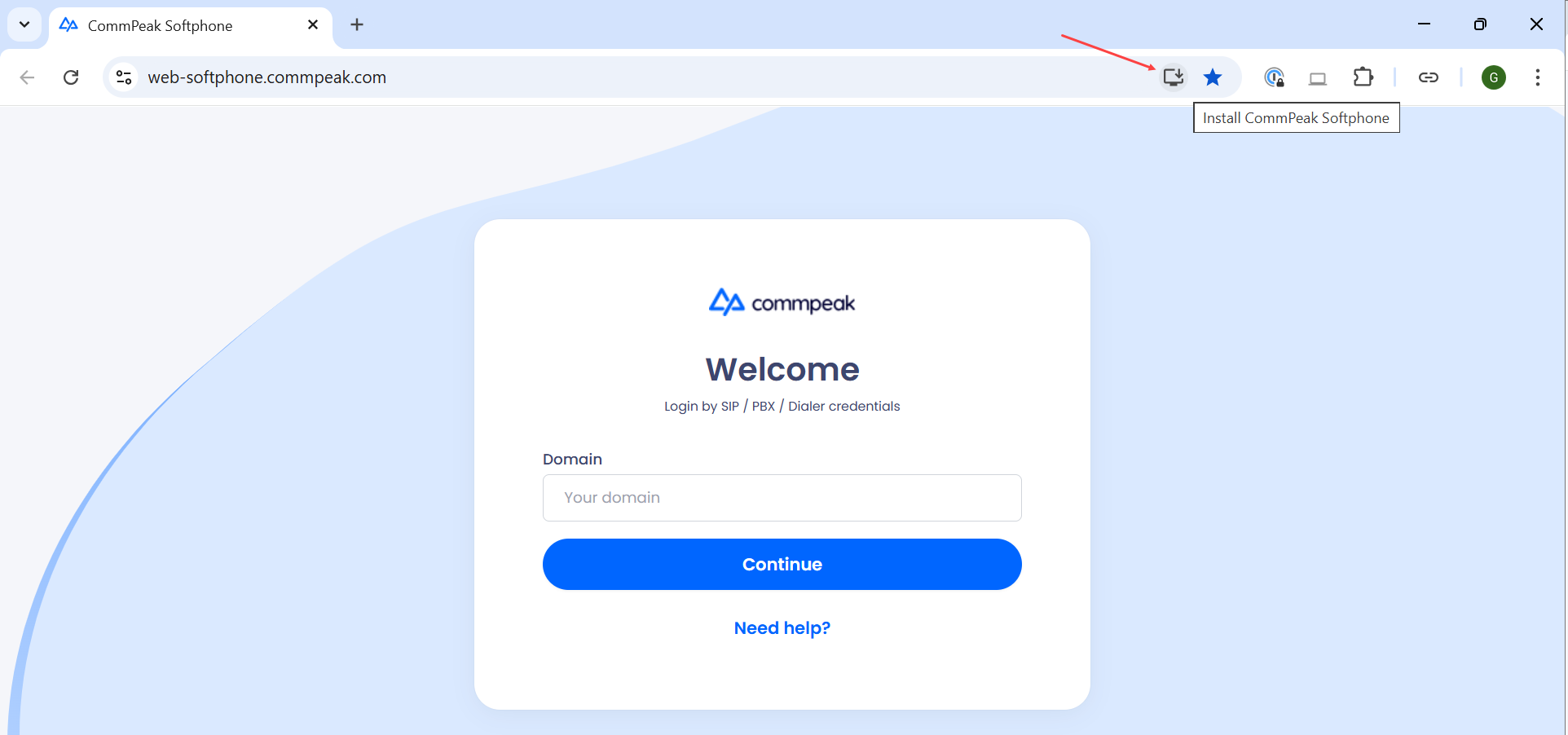 Screenshot of the Softphone Chrome Application installation option