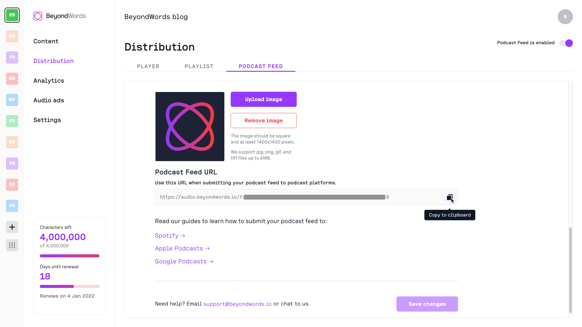 Copy podcast feed URL in BeyondWords.png