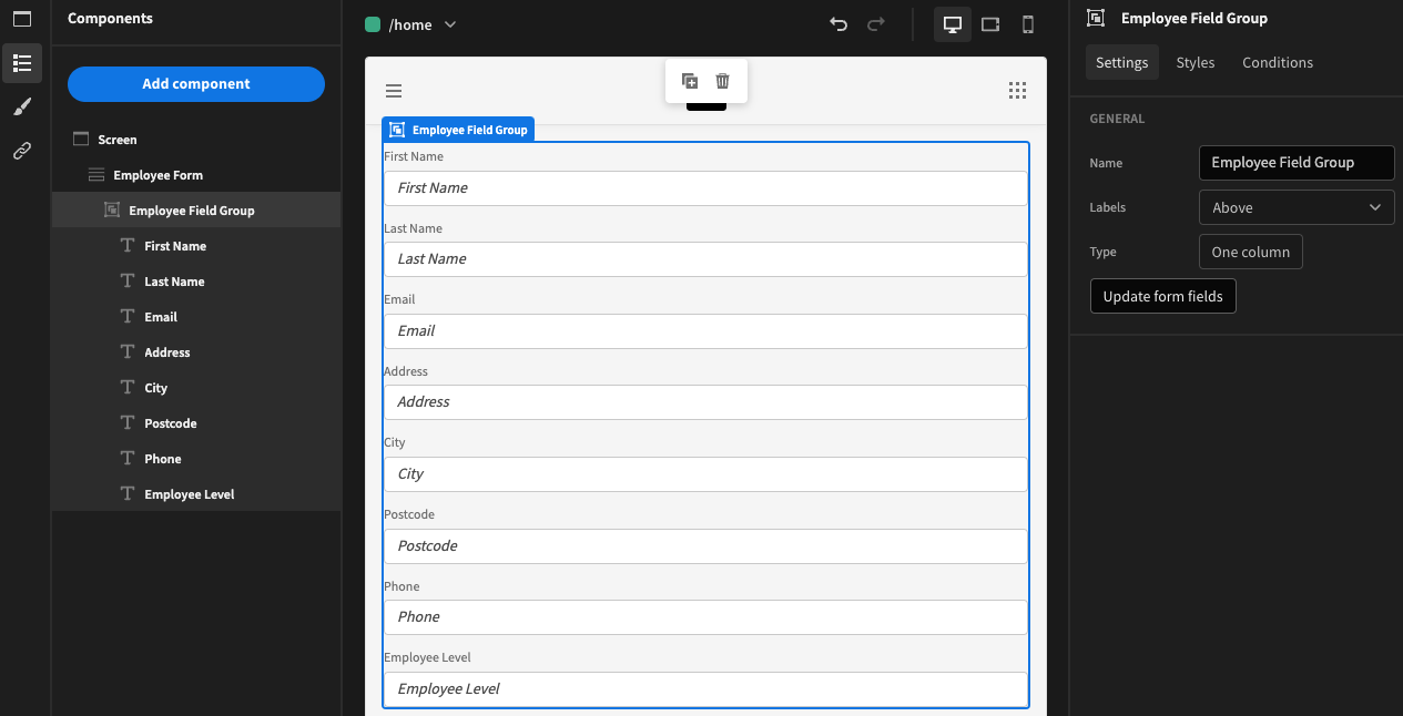 Auto-populating form fields via the field group