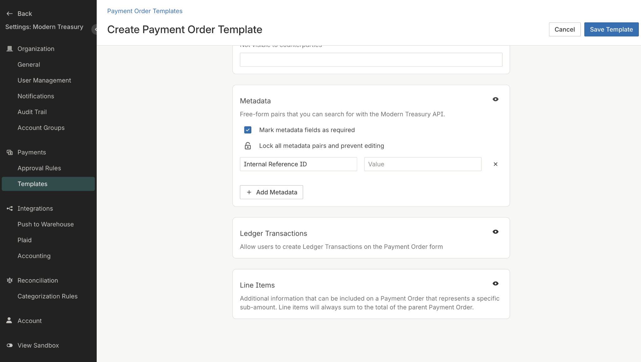 Enforce addition of important metadata for internal audit and reconciliation