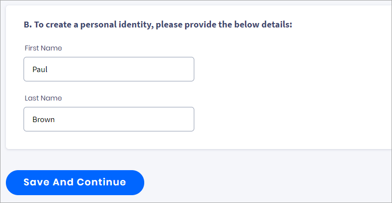 Screenshot with personal identity details