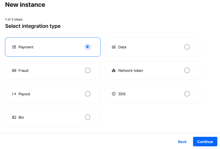 A screenshot showing the integration type selection form.