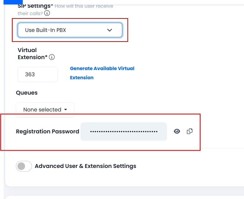 Screenshot of SIP settings