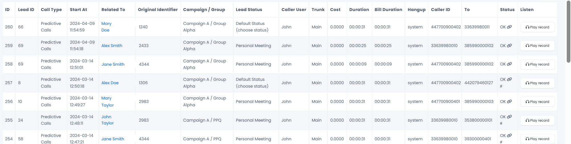 Report columns example